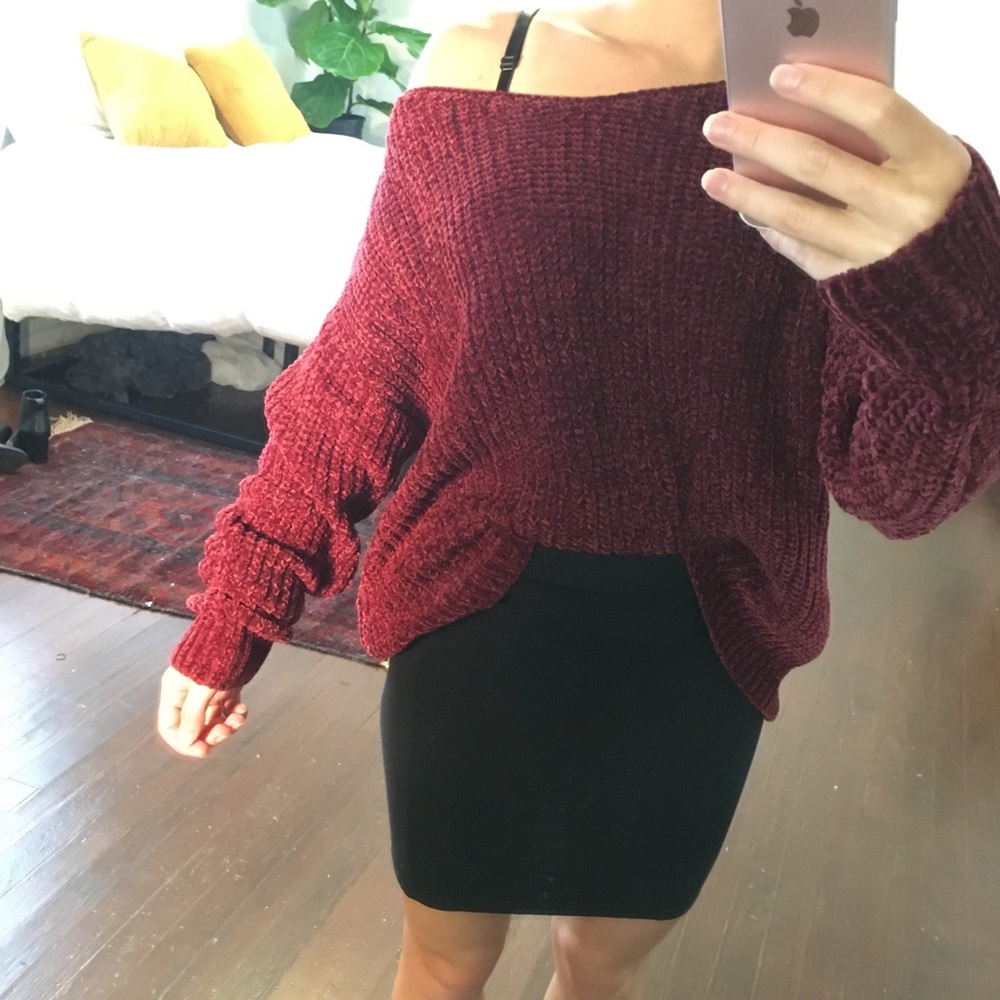 Red Plush Off Shoulder Sweater Rue 21